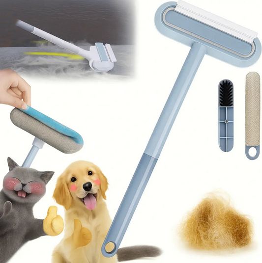Upgraded Reusable Pet Hair Remover Brush – Extra-Long Handle Lint Cleaner for Dog & Cat Hair, Washable Multi-Surface Tool for Furniture, Bedding, Clothes & Car Interiors