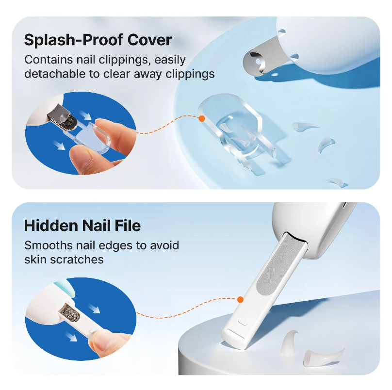 Potaroma Cat Nail Clipper with 4-Size Adjustable Trimming Hole & Hidden Nail File | Safe Toenail Trimmer for Kittens & Indoor Cats | Anti-Splash Claw Cutter for Pet Grooming (Blue)